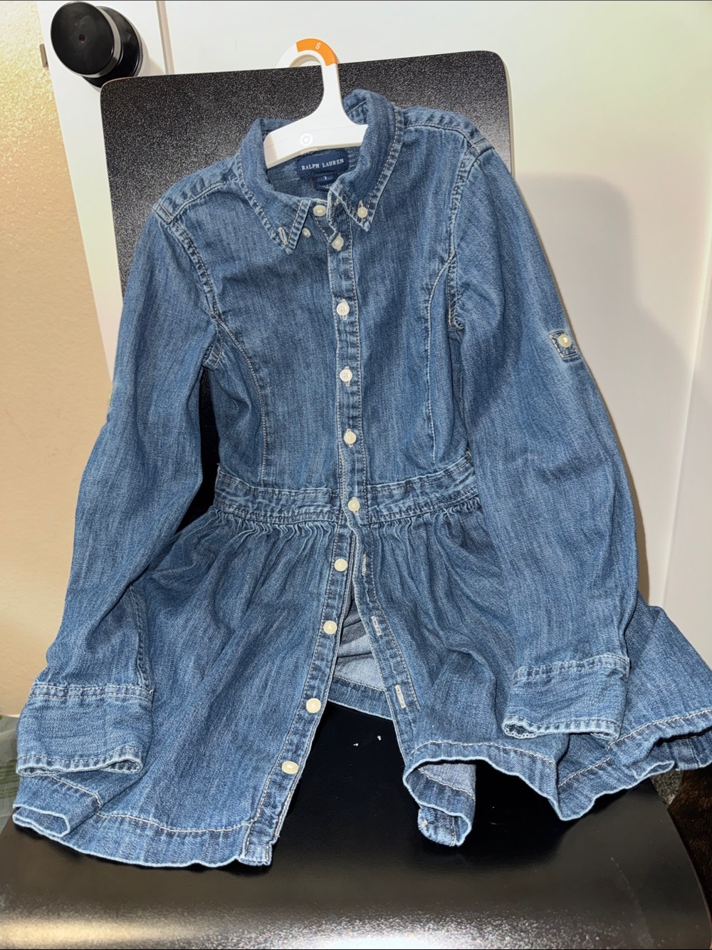 Ralph Lauren Girls Sz 7 Blue Denim Button-Front Dress